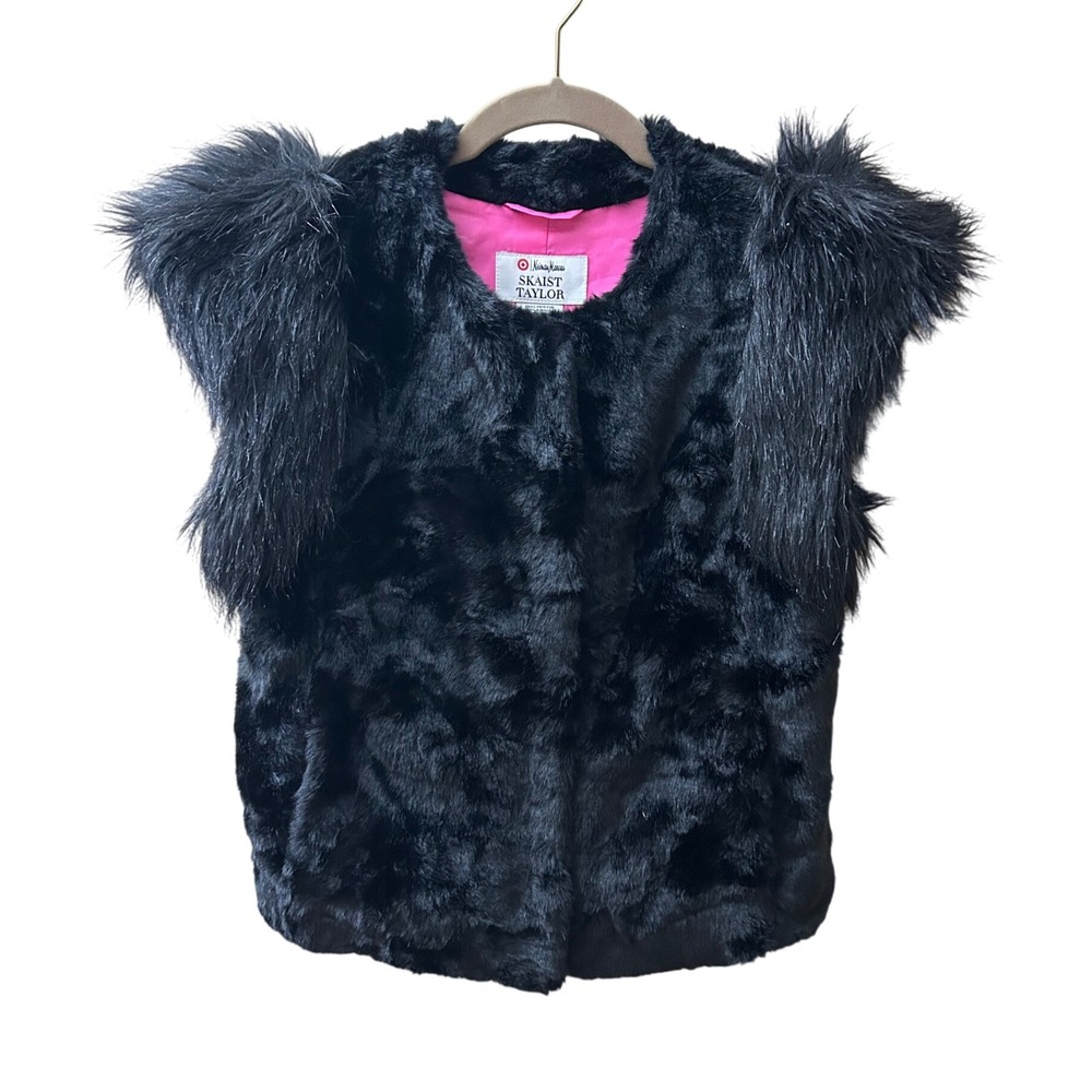 Black‎ Faux Fur Vest Fancy Skaist Taylor Black Pink Lining Size XS
